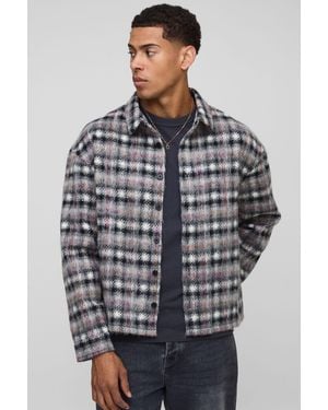 BoohooMAN Oversized Brushed Flannel Overshirt - Gray