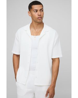 BoohooMAN Short Sleeve Revere Oversized Fit Pleated Shirt - White