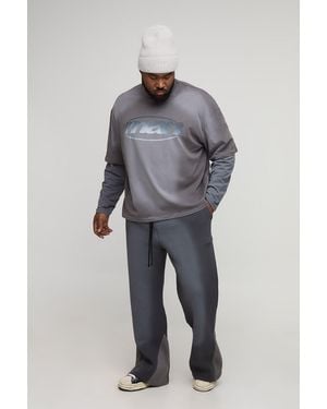 BoohooMAN Plus Oversized Boxy Embossed Washed Faux Layer T-Shirt & Relaxed Jogger Set - Blue
