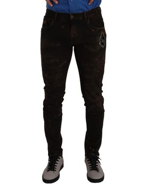 BoohooMAN Dolce & Gabbana Ripped Detail Jeans Brown Trousers - Black