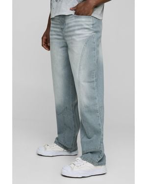 BoohooMAN Baggy Ice Washed Panelled Jeans - Blue