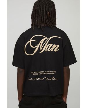 BoohooMAN Oversized Boxy MAN Script Embroidered T-shirt - Schwarz