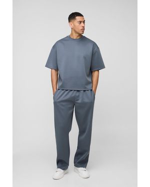 BoohooMAN Oversized Boxy Scuba T-shirt & Straight Leg Jogger Tracksuit - Blue