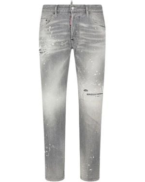 BoohooMAN Dsquared2 Skater Jean Paint Splatter Light Grey Wash Jeans