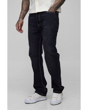 BoohooMAN Tall Straight Rigid Contrast Stitch Jeans - Black
