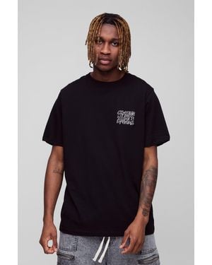 BoohooMAN Tall Embroidered Slogan T-shirt - Black