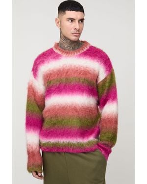 BoohooMAN Tall Oversized Boxy Brushed Stripe Knitted Jumper - Pink