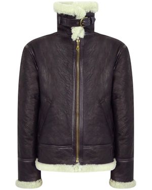 BoohooMAN Truclothing Vintage Sheepskin Pilot Jacket Cream Fur - Black
