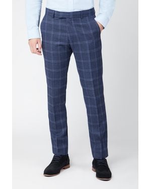 BoohooMAN Antique Rogue Overcheck Suit Trousers - Blue