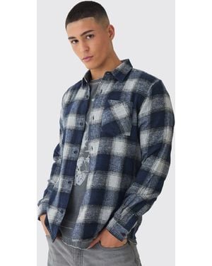 BoohooMAN Regular Fit Long Sleeve Check Shirt - Blue