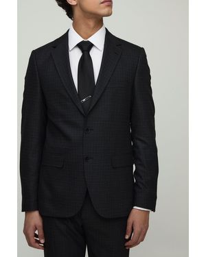 Boohoo Single Breasted Slim Flannel Suit Jacket - Black