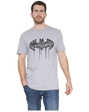 BoohooMAN Batman Batman Graffiti Logo Mens T-shirt Grey - Blue
