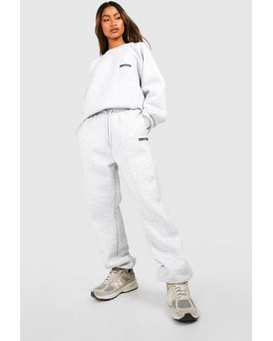 BoohooMAN Dsgn Studio Flocked Slogan Premium Cuffed Jogger - White