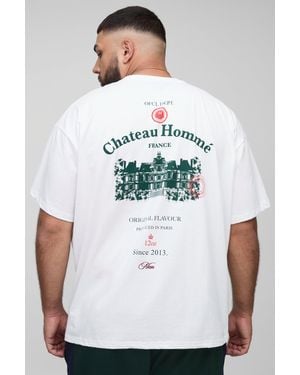 BoohooMAN Plus Oversized Chateau Print T-shirt - White