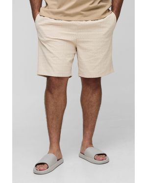Boohoo Plus Seersucker Check Long Length Swim Shorts - Neutro