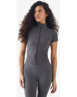 BoohooMAN Dsgn Studio Ultra Sculpt Zip Through Short Sleeve Top - Black