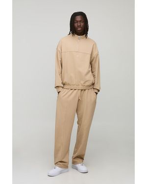 BoohooMAN Oversized Boxy Loopback Script Funnel Neck Sweatshirt Tracksuit - Natural