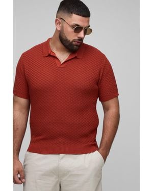 Boohoo Polo Plus Oversize Recto De Croché Con Estampado De Cuadros Micro - Rojo