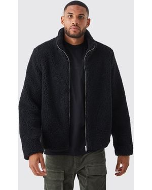 BoohooMAN Tall Borg Funnel Neck Jacket - Black
