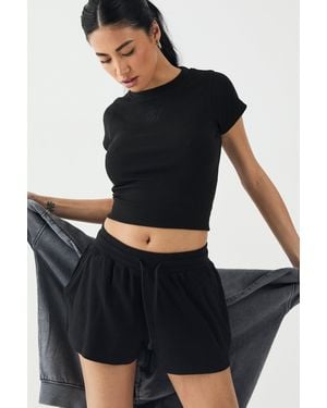 BoohooMAN Dsgn Studio Square Script Embroidered Rib Fitted Top - Black
