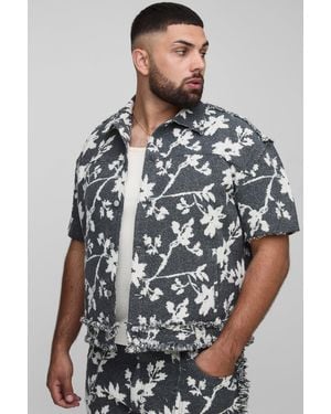 BoohooMAN Plus Floral Tapestry Oversized Short Sleeve Overshirt - Grey