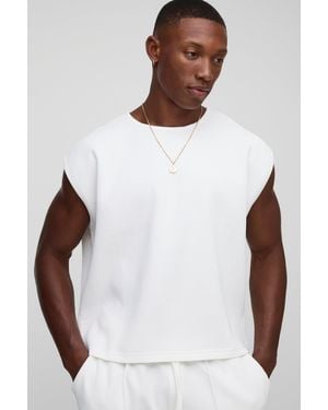 BoohooMAN Oversized Shrunken Boxy Pleated Tank - White