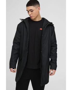 BoohooMAN Regular Fit Longline Shower Resistant Raincoat Jacket - Black