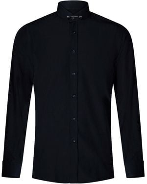 BoohooMAN Oliver Tweed Club Collar Shirt 1920s Peaky Blinders With Bar Poplin Pin Smart - Blue