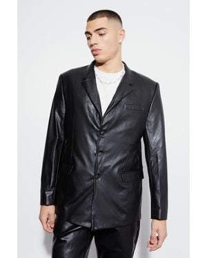 BoohooMAN Relaxed Fit Pu Suit Jacket - Red
