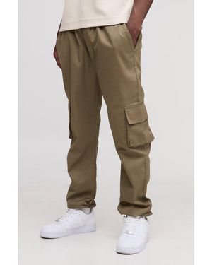 BoohooMAN Tall Slim Fit Elasticated Waist Cuffed Cargo Pants - Green