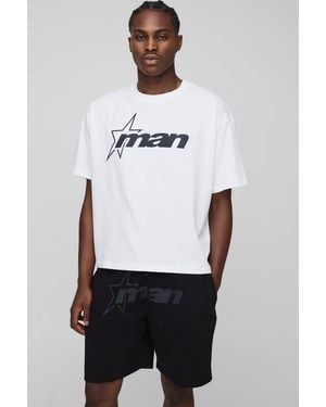 BoohooMAN Black Oversized Boxy M Star T-shirt And Relaxed Short Set - White
