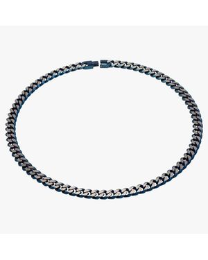 BoohooMAN Unique Stainless Steel Matte Blue Curb Chain Necklace - White