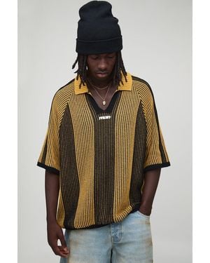 Boohoo Oversized Boxy Stripe Knitted Football Polo - Amarillo