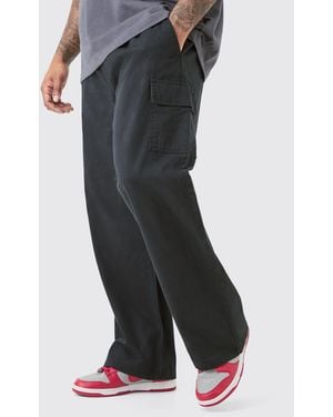 BoohooMAN Plus lockere Twill-Cargohose mit elastischem Bund - Schwarz