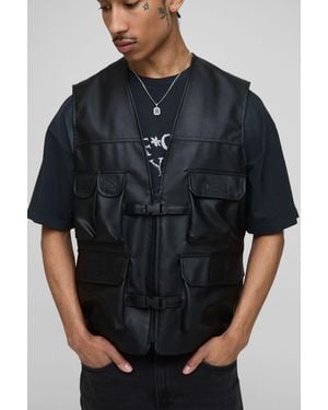 BoohooMAN Pu Utility Vest - Gray