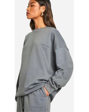 BoohooMAN Dsgn Studio Embroidered Oversized Sweatshirt - Grey