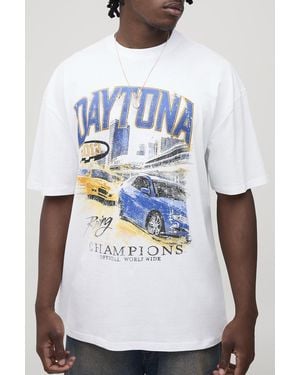 BoohooMAN Tall Oversized Daytona Moto Print T-shirt - White