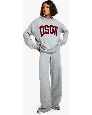 BoohooMAN Tall Dsgn Studio Knitted Contrast Hoodie And Wide Leg Trouser Co Ord - Grey