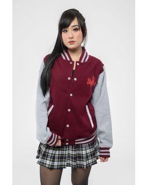 BoohooMAN Slipknot 9 Point Star Varsity Jacket - Red