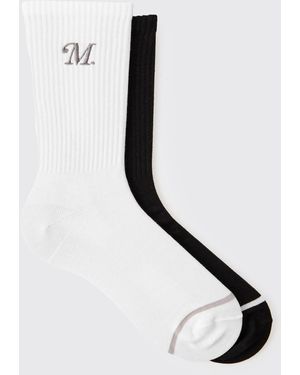 BoohooMAN Multi 2 Pack M Embroidered Sport Socks - Negro