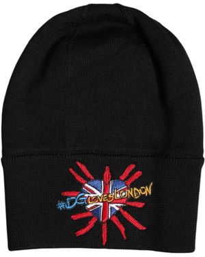 BoohooMAN Dolce & Gabbana Merino Wool Beanie Union Jack Heart- Black Hats