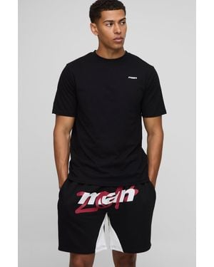BoohooMAN Regular Fit T-Shirt And Gusset Short Set - Black
