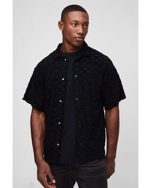 BoohooMAN Boxy Check Towelling Shirt - Black