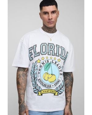 BoohooMAN Tall Oversized Florida Print T-Shirt - White