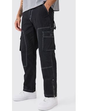 BoohooMAN Relaxed Carpenter Zip Hem Contrast Stitch Trouser - Black