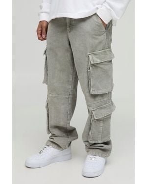 BoohooMAN Relaxed Acid Wash Corduroy Multi Pocket Cargo Trousers - Grey