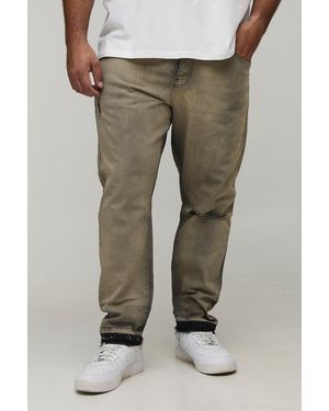 BoohooMAN Plus Slim Fit Subtle Ripped Tinted Jeans With Let Down Hem - Green