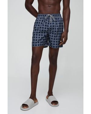 BoohooMAN Mittellange karierte Badehose - Blau