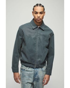 BoohooMAN Boxy Peached Pu Western Detail Harrington Jacket - Blue