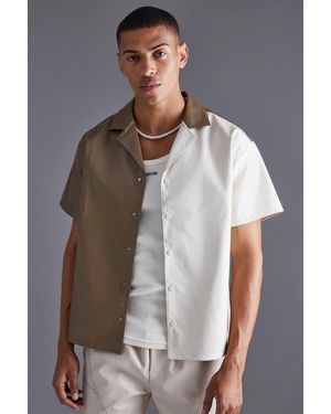 BoohooMAN Pu Spliced Boxy Shirt - Grey